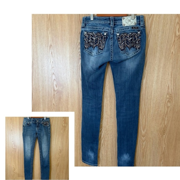 Miss Me Blue Skinny Jeans with Embellished Pockets - Picture 1 of 6